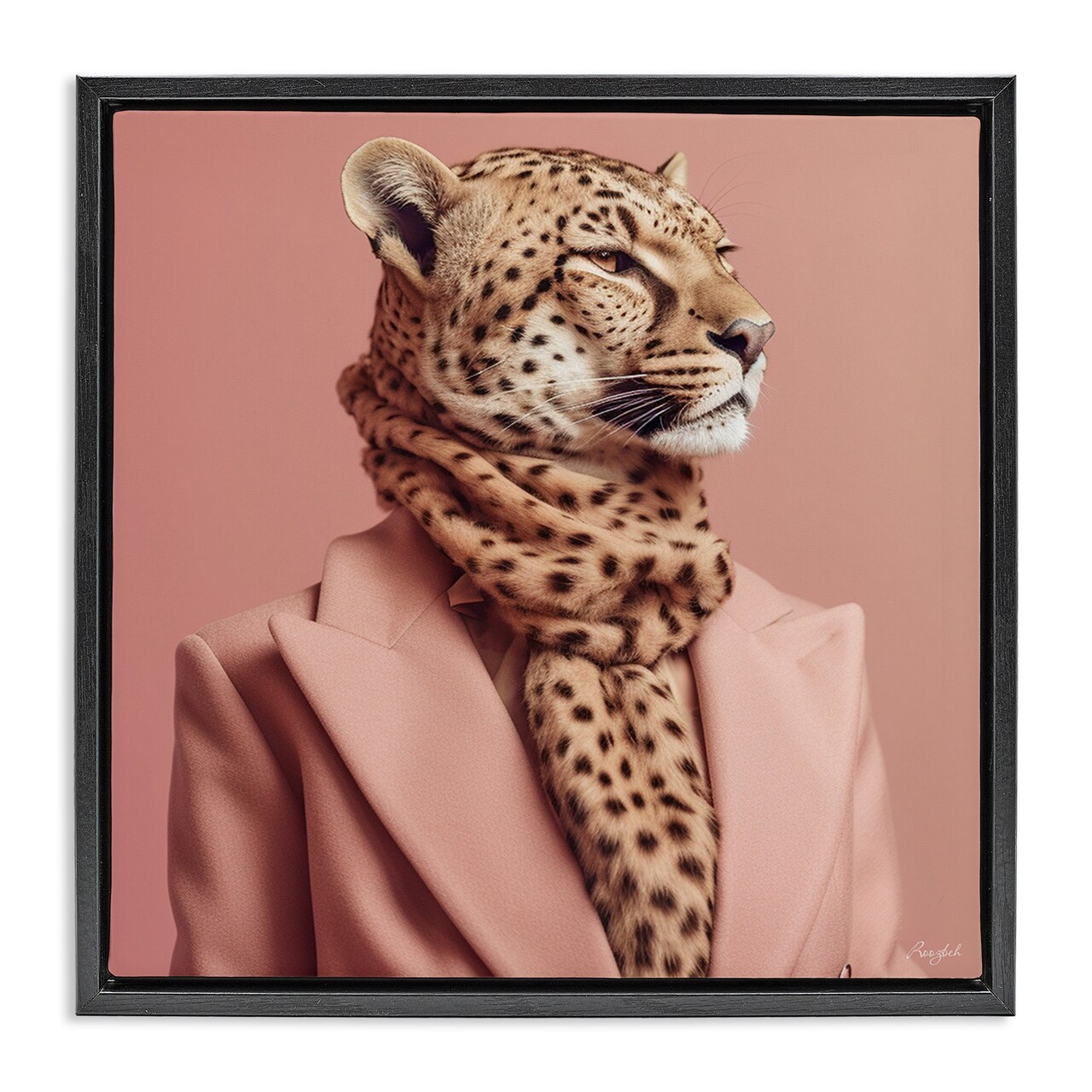 Stupell Industries Fashionable Cheetah Portrait Framed Floater Canvas Wall Art
